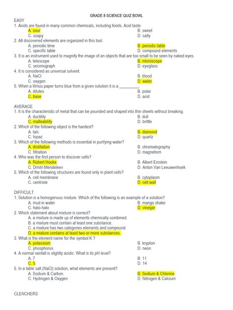 8th grade american science quiz